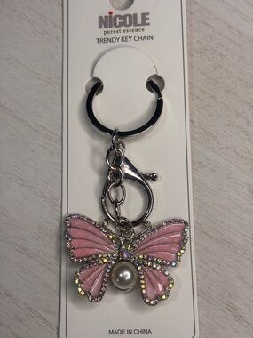 Nicole Pink Butterfly Key & Card Holder Charm
